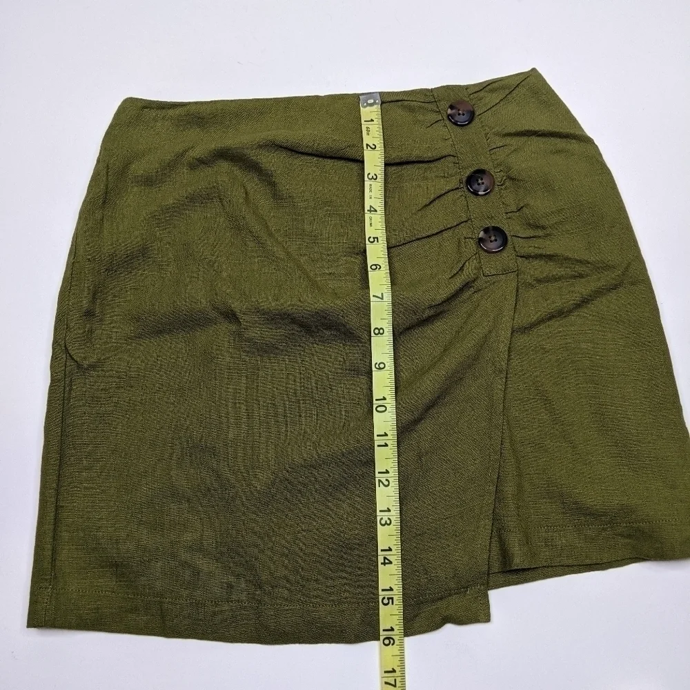 Forever 21 Faux Wrap Linen Blend Olive Green Mini Skirt - Size XS